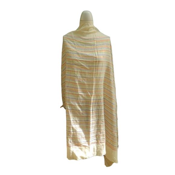 Vintage Extra Large Rectangular Cream and Metallic Striped Scarf - Picture 5 of 5